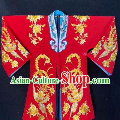 China Traditional Opera Young Beauty Garment Costume Ancient Princess Clothing Beijing Opera Diva Embroidered Phoenix Red Cape
