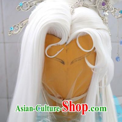 Chinese Cosplay Goddess White Wigs Headdress Traditional Puppet Show Ji Wuxia Hairpins Hairpieces Ancient Taoist Nun Hair Accessories