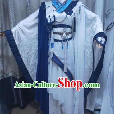 Chinese Traditional Cosplay Swordsman Clothing Puppet Show Murong Shengxue Garment Costumes Ancient Young Childe White Uniforms
