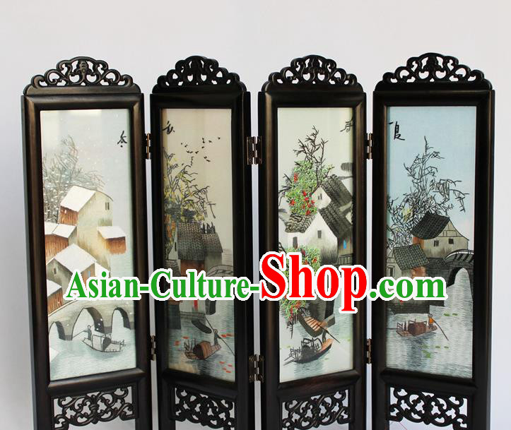 Chinese Home Ornaments Handmade Flowers Birds Folding Screen Craft Suzhou Double Sides Embroidery Screen Chinese Home Ornaments Handmade Flowers Birds Folding Screen Craft Suzhou Double Sides Embroidery Screen