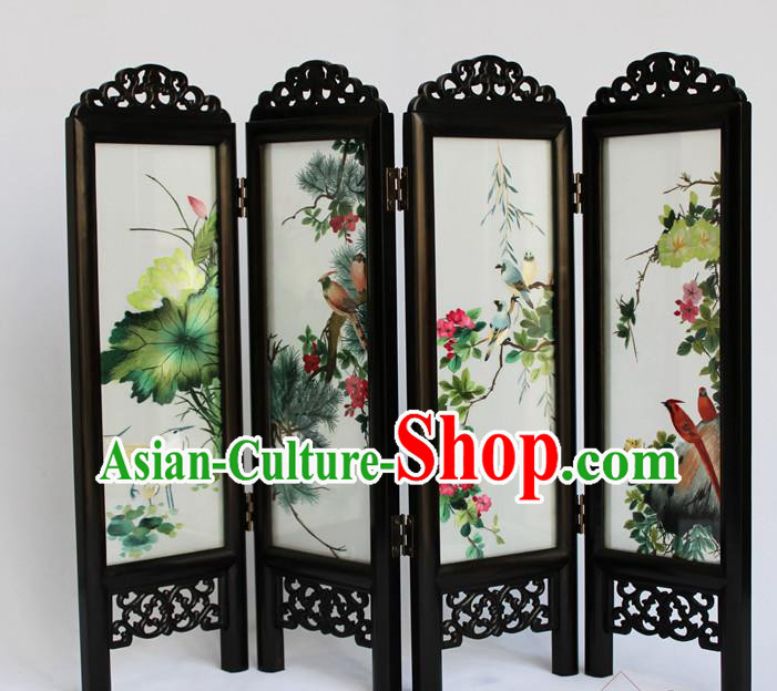 Chinese Home Ornaments Handmade Flowers Birds Folding Screen Craft Suzhou Double Sides Embroidery Screen Chinese Home Ornaments Handmade Flowers Birds Folding Screen Craft Suzhou Double Sides Embroidery Screen