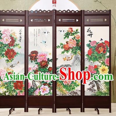 Chinese Hand Painting Screens Home Ornaments Handmade Flowers Birds Folding Screen Craft