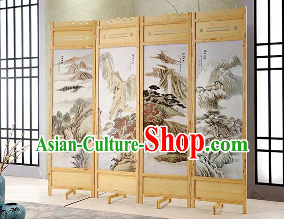 Chinese Handmade Flowers Birds Folding Screen Ink Painting Screens Home Ornaments Wood Carving Craft