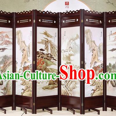 Chinese Wood Carving Craft Handmade Flowers Birds Folding Screen Ink Painting Screens Home Ornaments