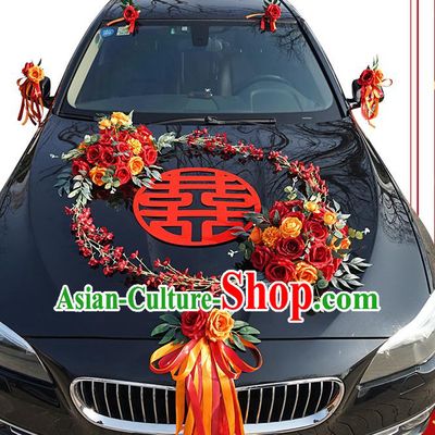 China Traditional Wedding Car Ornaments Wedding Ceremony Car Decorations Love Simulation Rose Flowers Bouquet