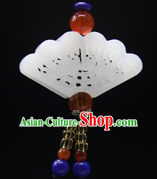 China Classical Jewelry Accessories Handmade Carving Fan Pendant National Hetian Jade Sachet China Classical Jewelry Accessories Handmade Carving Fan Pendant National Hetian Jade Sachet