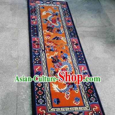 Tibetan Double Dragons Rug Chinese Handmade Orange Rug