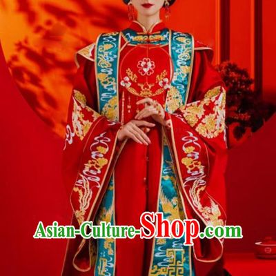 China Traditional Song Dynasty Bride Garment Costumes Ancient Empress Xia Pei Wedding Clothing and Phoenix Coronet