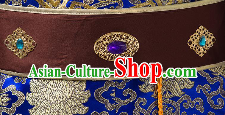 Chinese Ancient Royal Prince Clothing Qing Dynasty Royal Highness Blue Robe Costumes Chinese Ancient Royal Prince Clothing Qing Dynasty Royal Highness Blue Robe Costumes