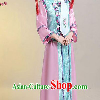 Chinese Qing Dynasty Manchu Princess Pink Dress Costumes Ancient Palace Lady Garment Clothing