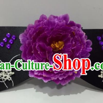 China Ancient Court Maid Hair Accessories Traditional Qing Dynasty Purple Peony Giant Wing Headdress TV Series Princess of Pearl Headpiece
