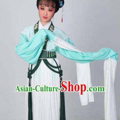 Chinese Peking Opera Hua Tan Costumes Traditional Huangmei Opera He Wenxiu Green Dress Garments Ancient Young Woman Clothing