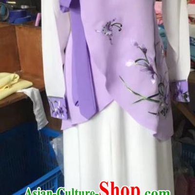 Chinese Traditional Cantonese Opera Country Lady Violet Dress Ancient Village Girl Clothing Peking Opera Diva Garment Costumes