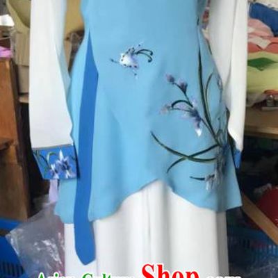 Chinese Peking Opera Diva Garment Costumes Traditional Cantonese Opera Country Lady Blue Dress Ancient Village Girl Clothing