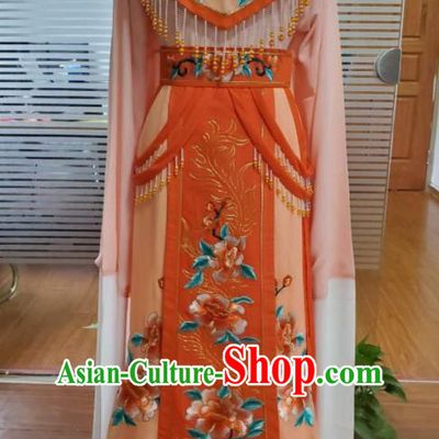 Chinese Traditional Shaoxing Opera Actress Orange Dress Ancient Noble Lady Clothing Peking Opera Hua Tan Garment Costumes