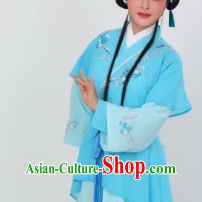 Chinese Peking Opera Hua Tan Costumes Traditional Shaoxing Opera Palace Maid Blue Dress Garments Ancient Servant Girl Clothing