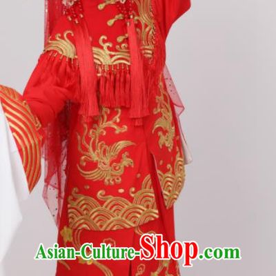 Chinese Ancient Bride Wedding Clothing Peking Opera Hua Tan Garment Costumes Traditional Shaoxing Opera Empress Red Dress and Headpieces