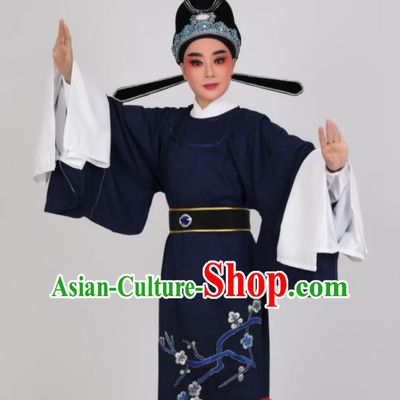 China Shaoxing Opera Young Male Dark Blue Robe Ancient Scholar Costume Beijing Opera Xiao Sheng Lu You Clothing