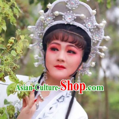 Chinese Beijing Opera Hua Tan Hair Crown Traditional Opera Bai Suzhen Hair Accessories Shaoxing Opera Actress Headdress