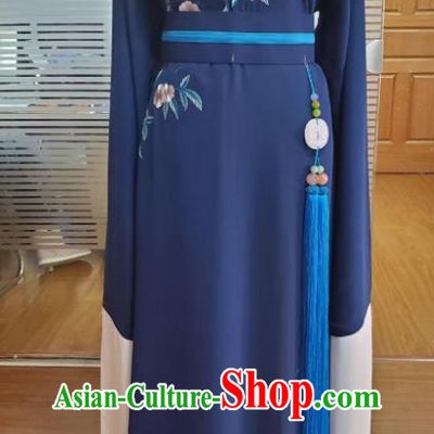 Chinese Shaoxing Opera Young Man Clothing Traditional Beijing Opera Xiaosheng Deep Blue Robe Apparel Peking Opera Scholar Garment Costumes