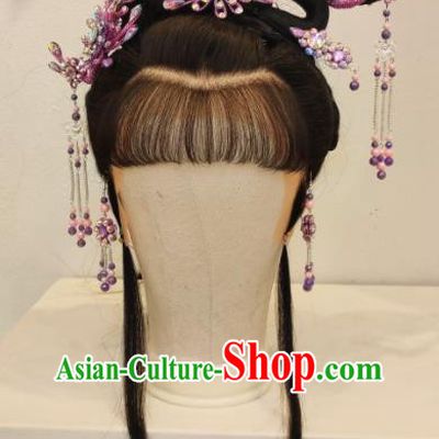 Chinese Beijing Opera Hua Tan Headpieces Traditional Opera Princess Hair Accessories Shaoxing Opera Diva Purple Phoenix Hairpins