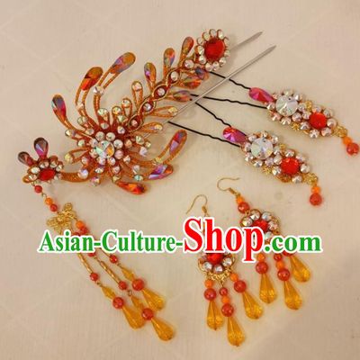 Chinese Shaoxing Opera Diva Golden Phoenix Hairpins Beijing Opera Hua Tan Headpieces Traditional Opera Princess Hair Accessories