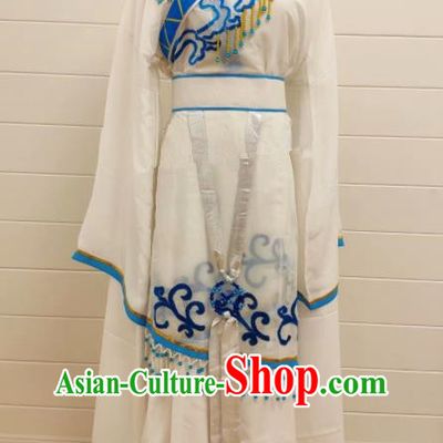 China Peking Opera Hua Tan Costume Ancient Beauty Clothing Huangmei Opera Diao Chan White Dress