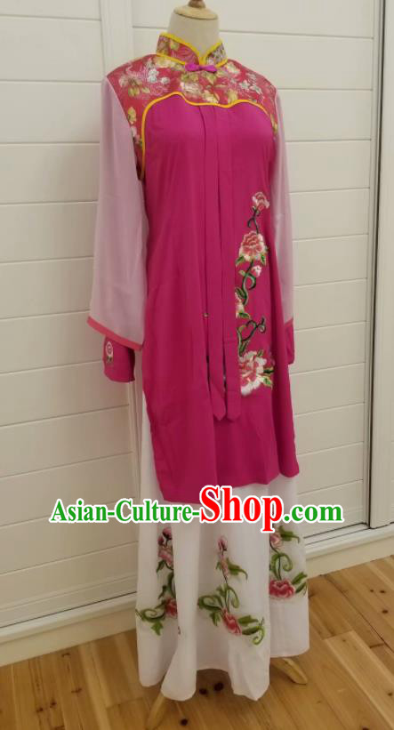 China Ancient Country Woman Clothing Huangmei Opera Magenta Dress Peking Opera Actress Costume China Ancient Country Woman Clothing Huangmei Opera Magenta Dress Peking Opera Actress Costume