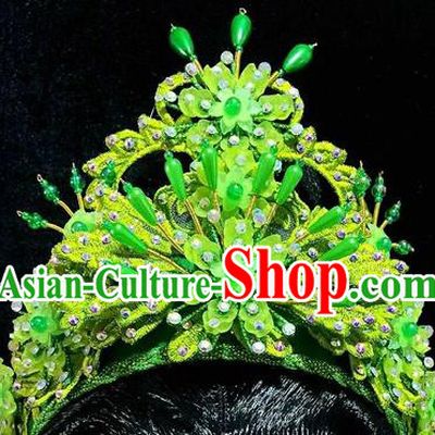 Chinese Traditional Opera Fairy Green Hair Crown Huangmei Opera Xiao Qing Headwear Beijing Opera Actress Headgear