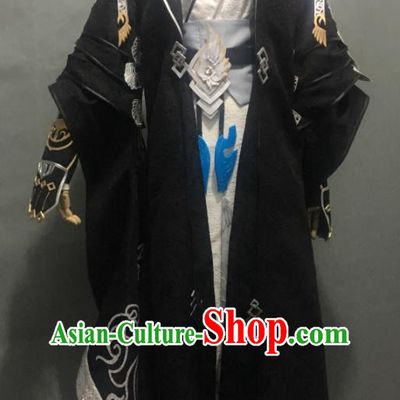 Chinese Cosplay Swordsman Black Clothing Moonlight Blade Yimo Cangming Apparel Ancient Taoist Priest Garment Costumes
