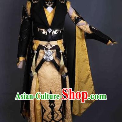 Chinese Ancient Royal King Garment Costumes Cosplay Swordsman Golden Clothing Game Jian Xia Qing Yuan Knight Apparel