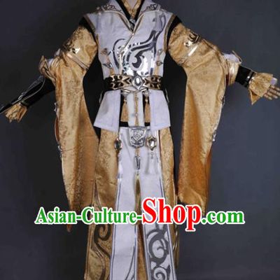 Chinese Game Jian Xia Qing Yuan Young Knight Apparel Ancient Noble Childe Garment Costumes Cosplay Swordsman Golden Clothing