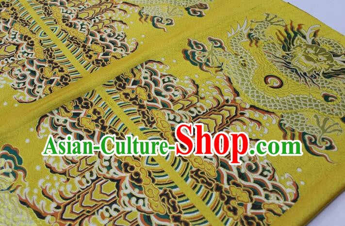 China Ancient Costume Silk Fabrics Traditional Drapery Classical Large Dragon Pattern Yellow Brocade Fabric China Ancient Costume Silk Fabrics Traditional Drapery Classical Large Dragon Pattern Yellow Brocade Fabric