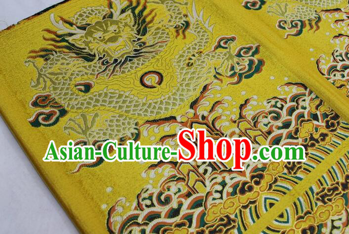 China Ancient Costume Silk Fabrics Traditional Drapery Classical Large Dragon Pattern Yellow Brocade Fabric China Ancient Costume Silk Fabrics Traditional Drapery Classical Large Dragon Pattern Yellow Brocade Fabric
