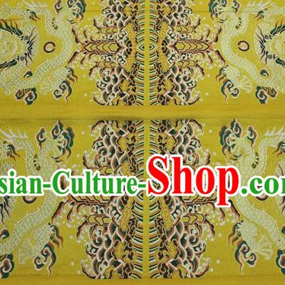 China Ancient Costume Silk Fabrics Traditional Drapery Classical Large Dragon Pattern Yellow Brocade Fabric