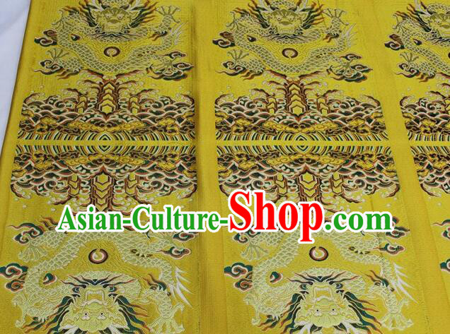 China Ancient Costume Silk Fabrics Traditional Drapery Classical Large Dragon Pattern Yellow Brocade Fabric China Ancient Costume Silk Fabrics Traditional Drapery Classical Large Dragon Pattern Yellow Brocade Fabric