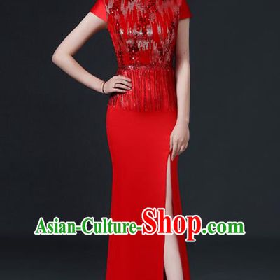 Chinese Traditional Wedding Qipao Bride Red Cheongsam Modern Qipao Dress New Year Full Dress