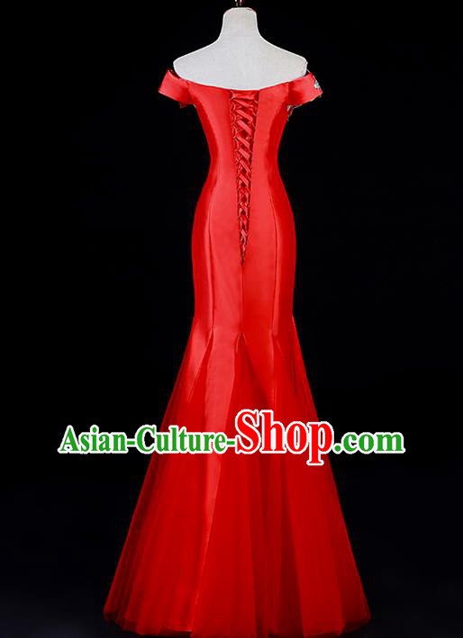 Professional Custom Red Full Dress Dinner Party Formal Garment China New Year Off Shoulder Mermaid Dress Professional Custom Red Full Dress Dinner Party Formal Garment China New Year Off Shoulder Mermaid Dress