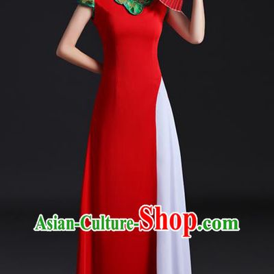 Chinese Stand Collar Qipao Dress New Year Red Full Dress Traditional Wedding Qipao Bride Modern Cheongsam