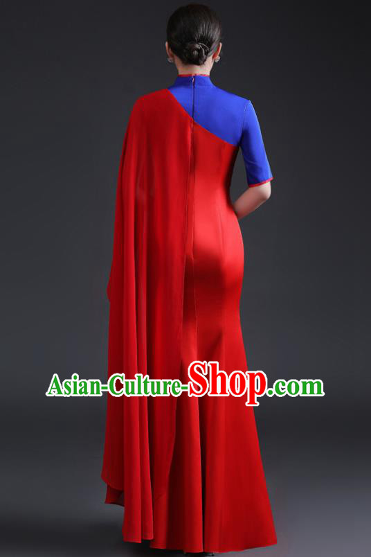 Chinese Traditional Red Dress Compere Full Dress Embroidered Qipao Clothing Modern Cheongsam Chinese Traditional Red Dress Compere Full Dress Embroidered Qipao Clothing Modern Cheongsam