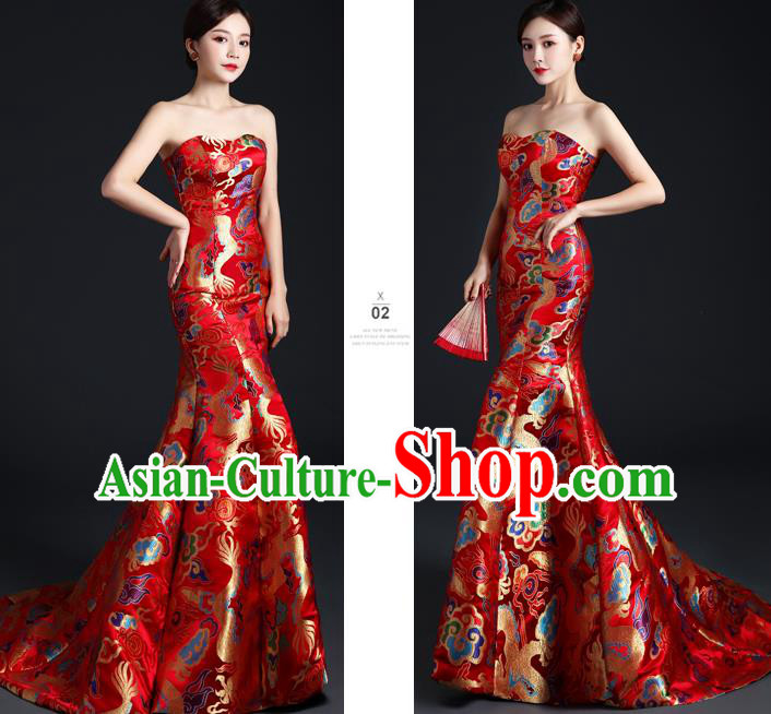 China Compere Fishtail Dress Professional Catwalks Full Dress Wedding Bride Formal Garment China Compere Fishtail Dress Professional Catwalks Full Dress Wedding Bride Formal Garment