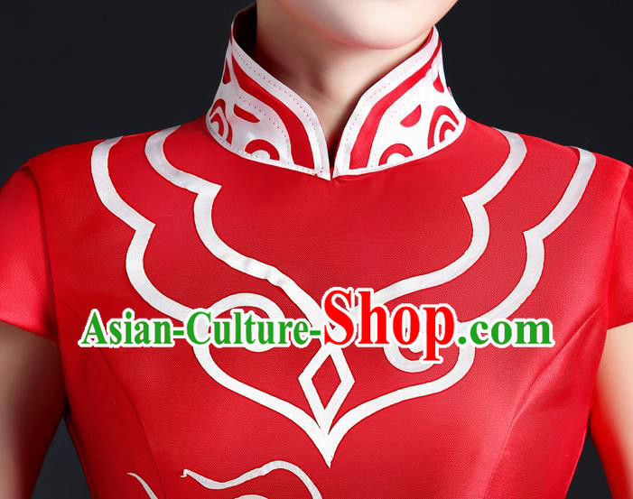 Chinese Traditional Trailing Dress Compere Full Dress Classical Qipao Clothing Wedding Red Cheongsam Chinese Traditional Trailing Dress Compere Full Dress Classical Qipao Clothing Wedding Red Cheongsam