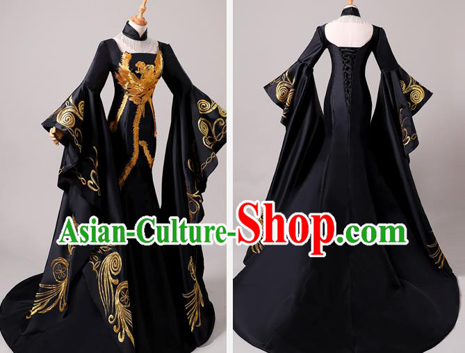 China New Year Formal Garment Compere Fishtail Dress Professional Catwalks Black Full Dress China New Year Formal Garment Compere Fishtail Dress Professional Catwalks Black Full Dress