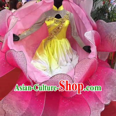 Traditional Chinese Lotus Dance Costume Flower Petals Dance Clothing Modern Dance Frock Opening Dance Dress for Women