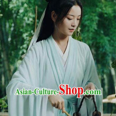 Chinese Wuxia Young Woman Clothing TV Series Sword Snow Stride Jiang Ni Replica Garments Ancient Princess Blue Dress Costumes