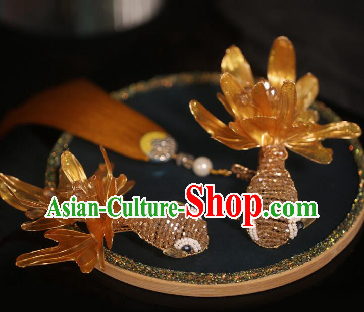 Handmade Chinese Wedding Headpiece Golden Carp Tassel Hair Jewelries Ancient Style Hairpins Handmade Chinese Wedding Headpiece Golden Carp Tassel Hair Jewelries Ancient Style Hairpins