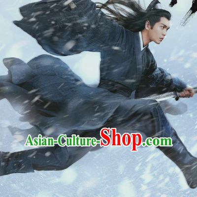 Chinese Sword Snow Stride Xu Feng Nian Black Garments Ancient Swordsman Clothing Wuxia TV Series Young Knight Costume