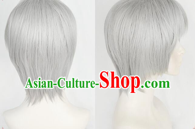 Top Handmade Short Wig Men Head Gear Silver Gray Wig Top Handmade Short Wig Men Head Gear Silver Gray Wig