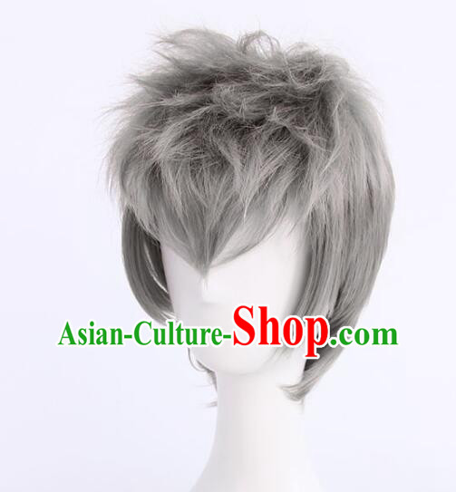 Top Men Head Gear Cosplay Grey Wig Handmade Short Wig Top Men Head Gear Cosplay Grey Wig Handmade Short Wig