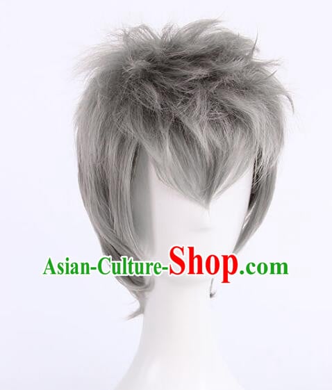Top Men Head Gear Cosplay Grey Wig Handmade Short Wig Top Men Head Gear Cosplay Grey Wig Handmade Short Wig